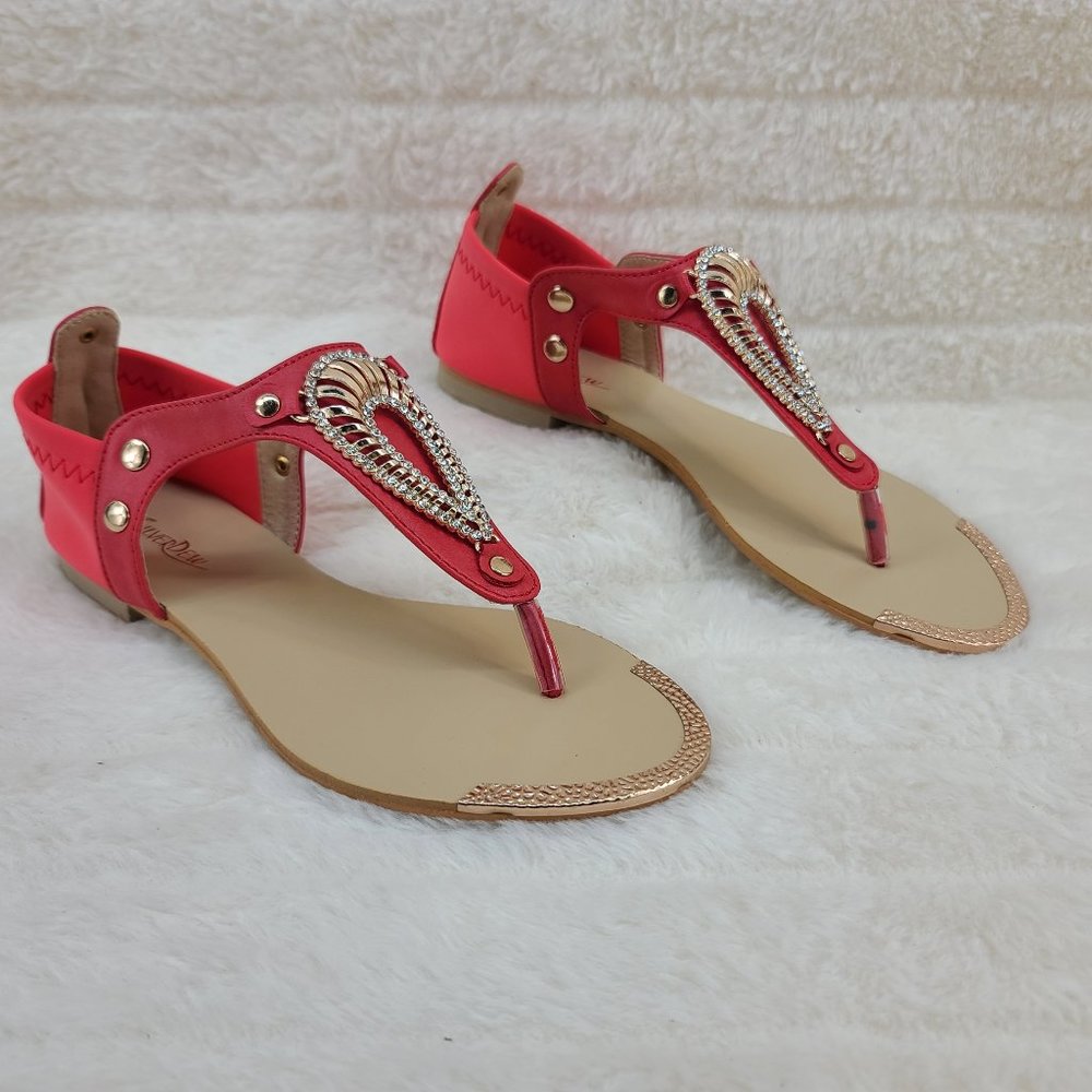 Red Summer Sandals With Rhinestone Toe Strap - Picture 2 of 7